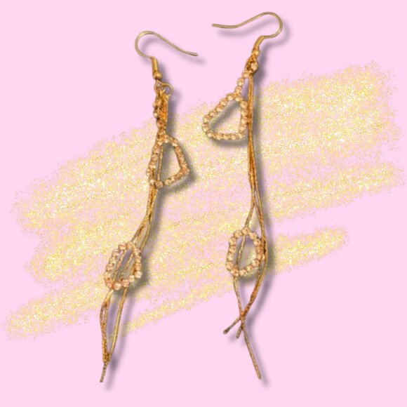 Gold Tone Heart Pendant Long Chain Link Earrings - Picture 1 of 5
